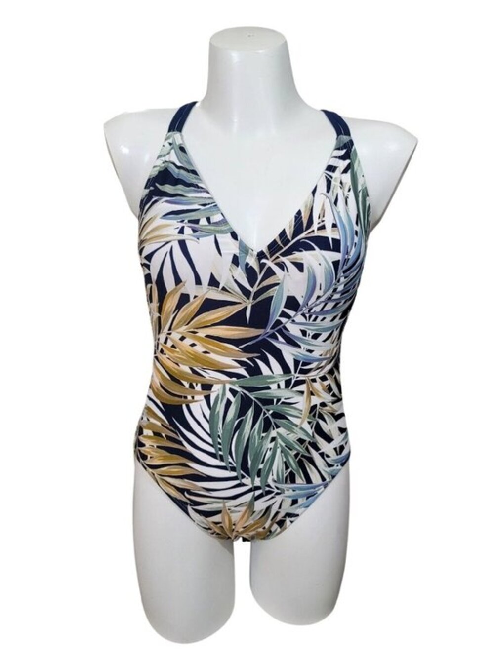 Hurley Womens Tropical Palm Print One-Piece Swimsuit Adjustable Crisscross Strap